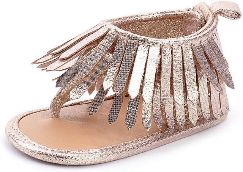 Enhill Infant Newborn Baby Girl Summer Anti-Slip Soft Sole Crib Shoes Tassel Moccasin Sandal (Silver, Infant, Women, 0 Months, Age Range, US Footwear Size System, 6 Months, Medium)