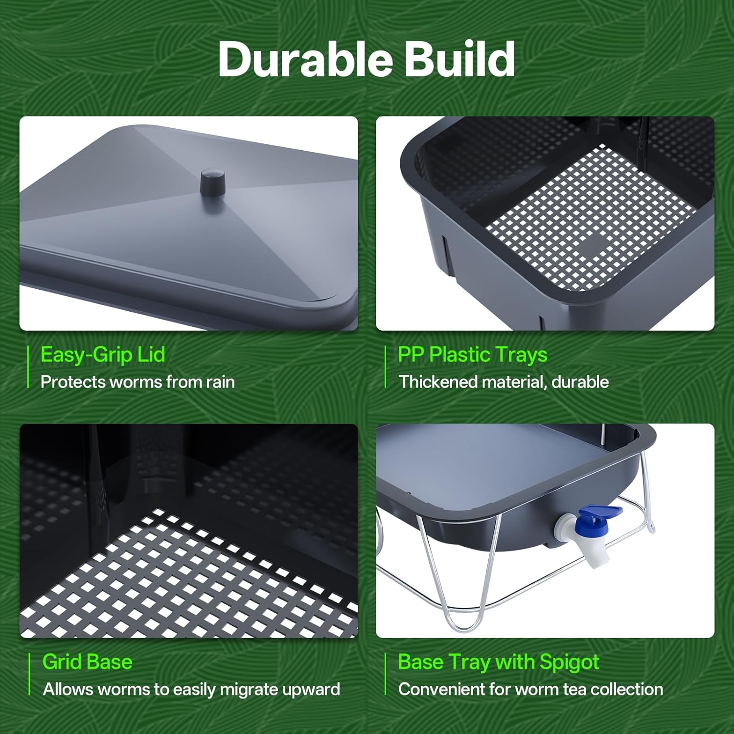 3-Tray 15L Worm Farm Composting Bin with Tool Set - Efficient Indoor/Outdoor Composter for Organic Waste Recycling, Beginner-Friendly Kit for Healthier Plants (Black)