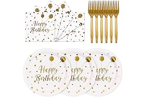 Birthday Paper Plates - Gleaming Gold Dots Amidst a White Canvas, Disposable...