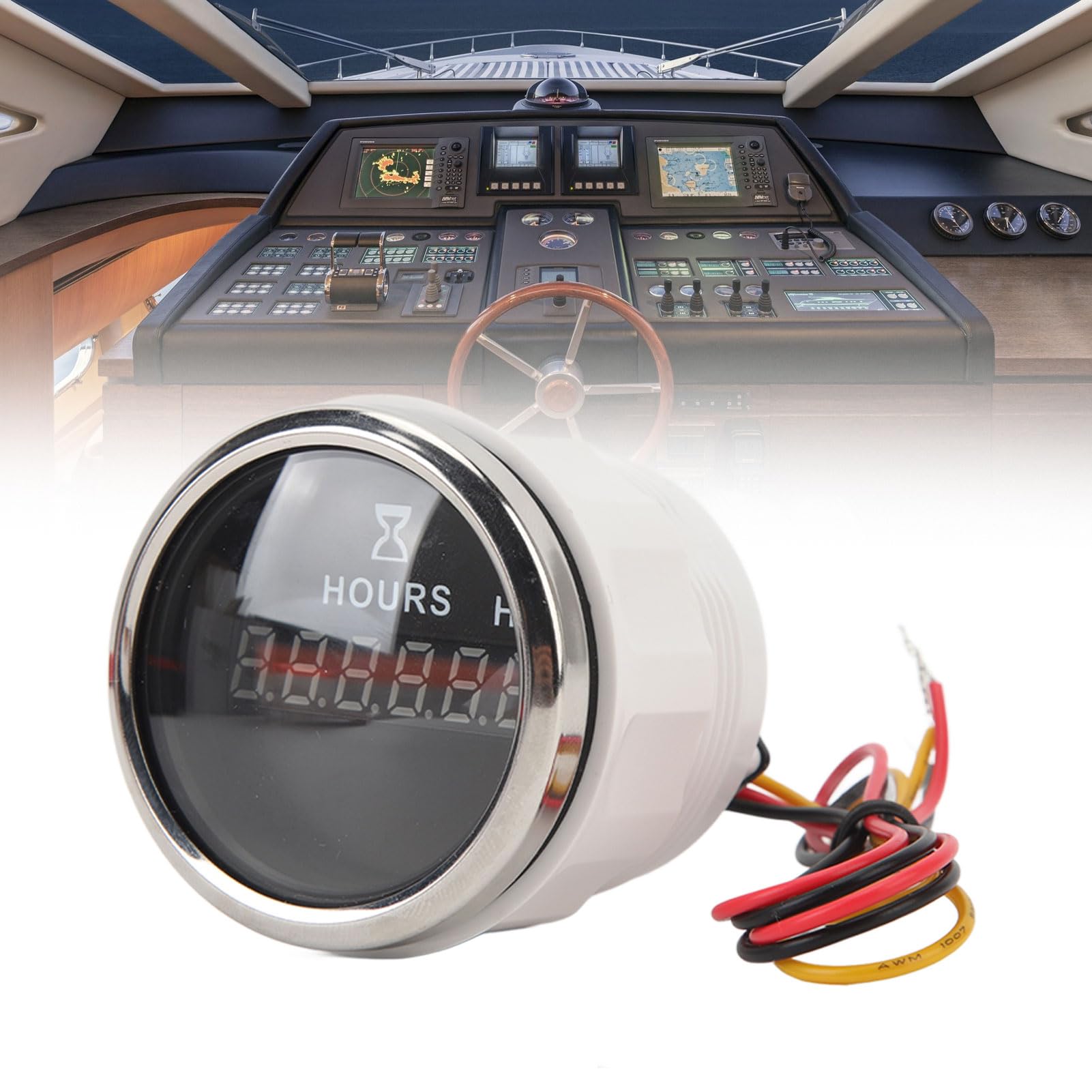 Contaore Digitale Rotondo per Barche DC 9V 52MM Contaore Rotondo ad Alta Precisione per Camper Yacht Barche (Lunetta Argentata con quadrante Nero)