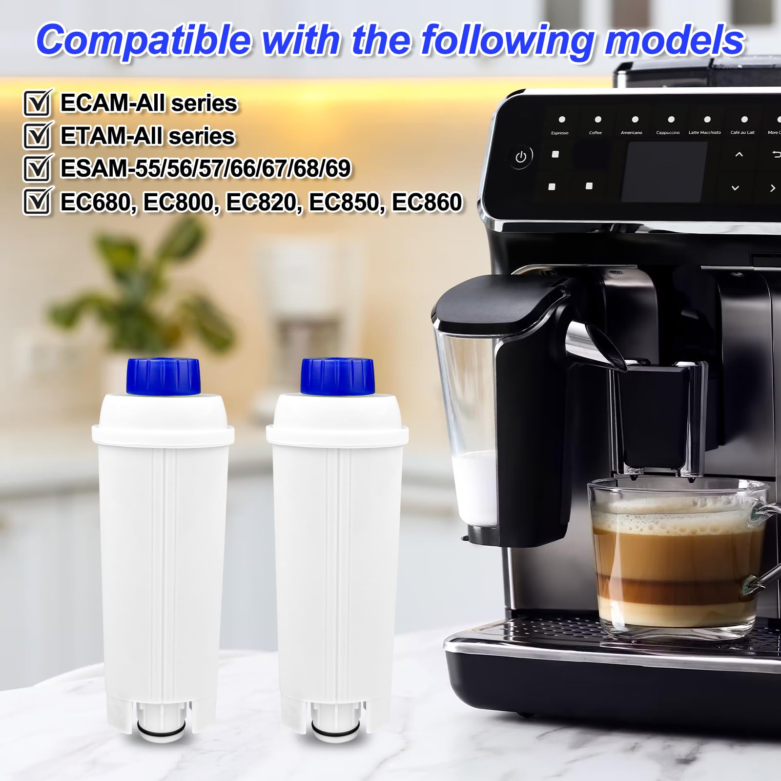 WinGluge 2 Piezas Filtro Cafetera, Compatible con Máquinas de Café Delonghi DLSC002, ECAM, ETAM, EC680, EC800Series, Filtros de Agua, para Optimiza la Calidad del Café y Previene la Cal
