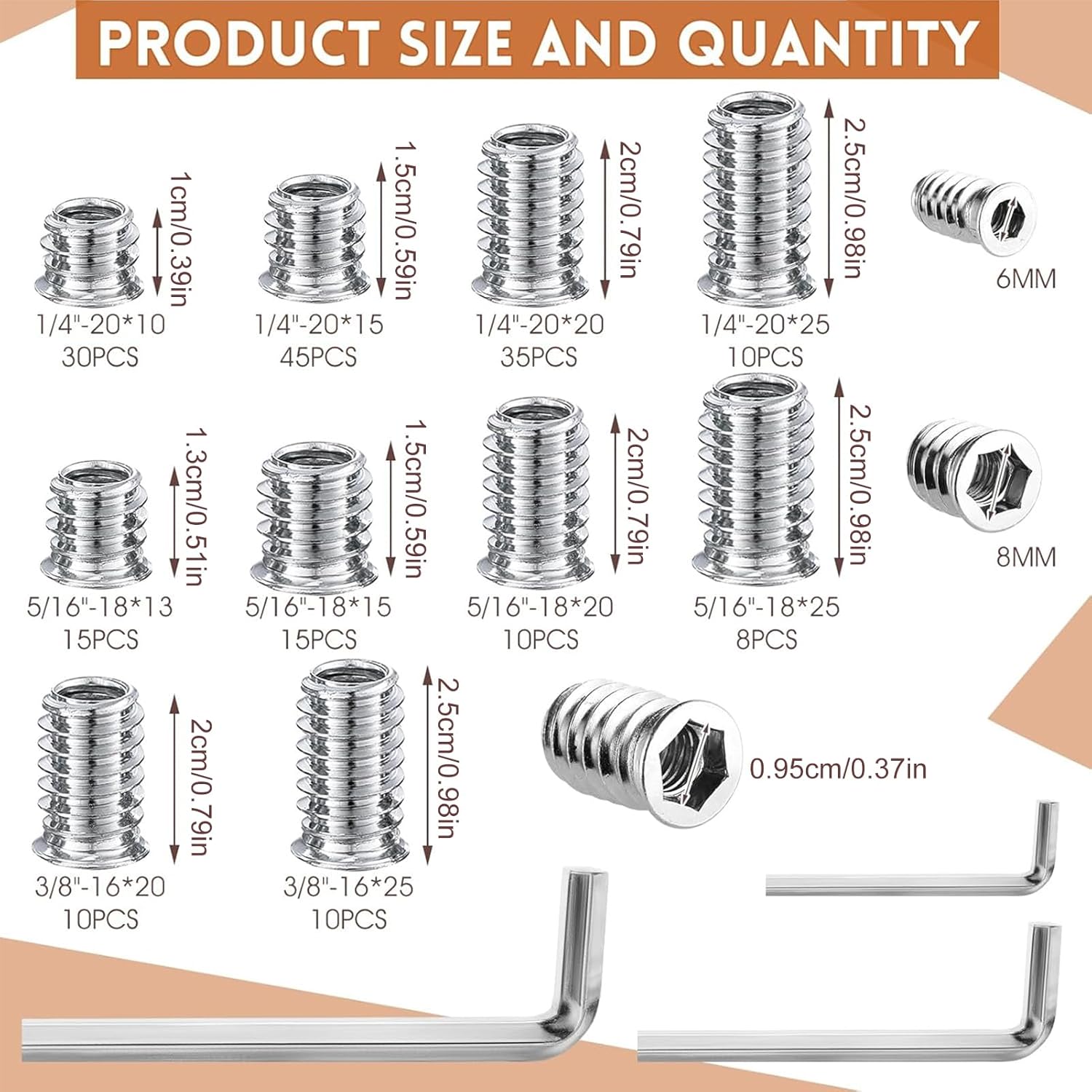 Threaded Insert for Wood,Socket Connector Accessory,Wood Nut Insert Set - for Furniture Printing Bench Woodworking Carpenter Craft