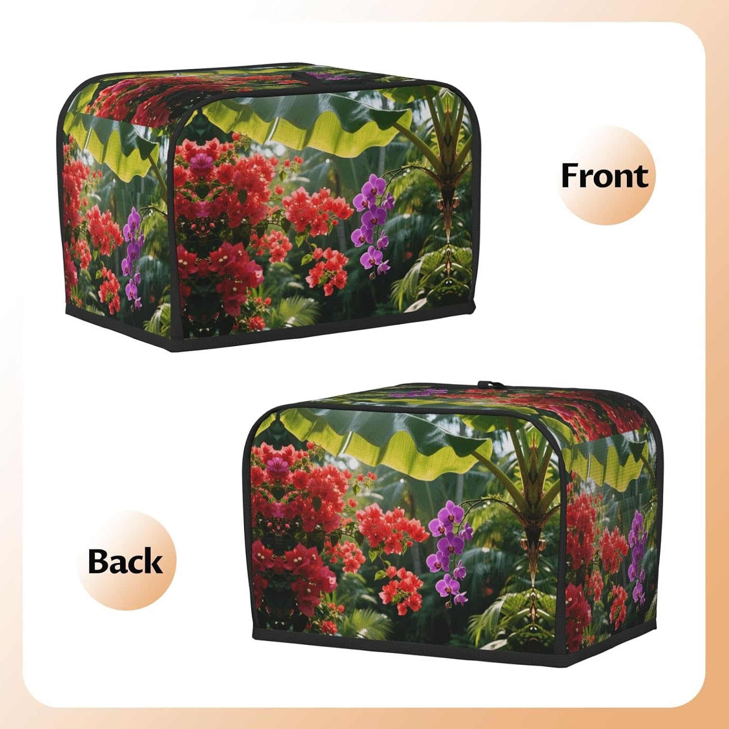 Tropical Plant Flowers Toaster Cover 2 Slice, Waterproof Bread Machine Covers with Pockets Universal Size Kitchen Small Appliance Cover with Handle, Dust and Fingerprint Protection