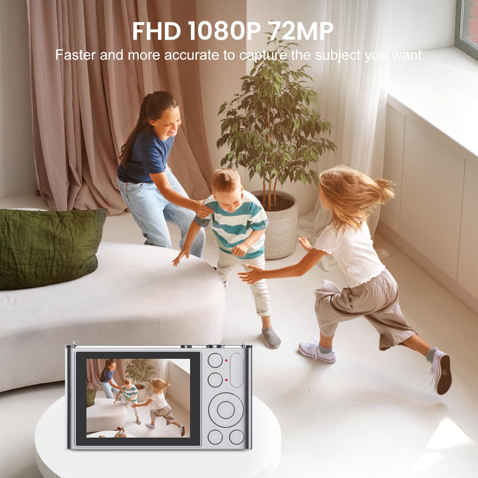 Fotocamera digitale per bambini, UHD 4K 72 MP, fotocamera digitale Point and Shoot con scheda di memoria da 32 GB e zoom digitale 16X Anti Shake, compatta e portatile, piccolo regalo per ragazzi e