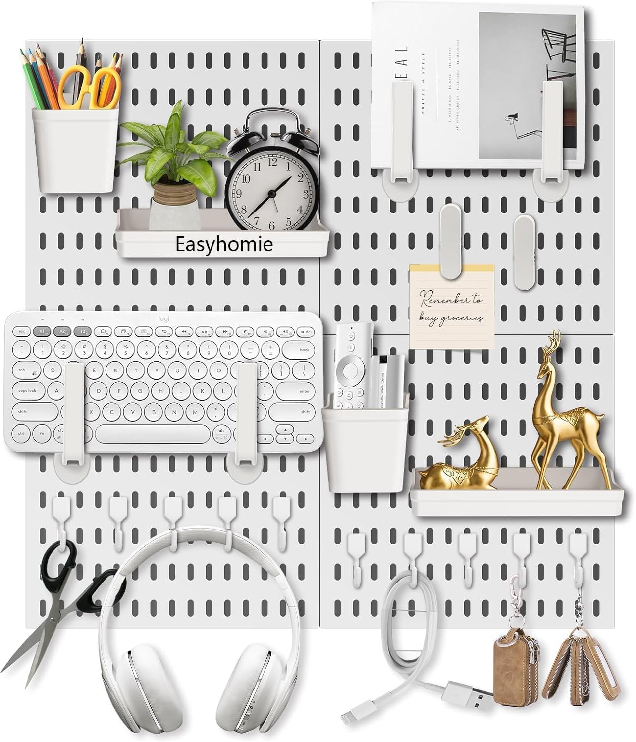 Stecktafel Set mit 4 Stecktafeln (30x30cm) + 20 Zubehör für Raumaufbewahrung, Organisation und Dekoration, Freie Kombination und Einfache Installation (Weiß)