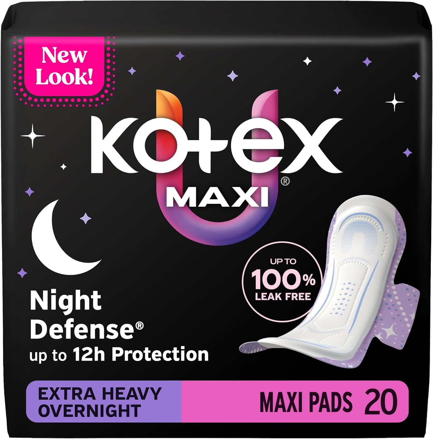 Kotex Overnight Maxi Pads with Wings, Extra Heavy Absorbency, 20 Count (Packaging May Vary)