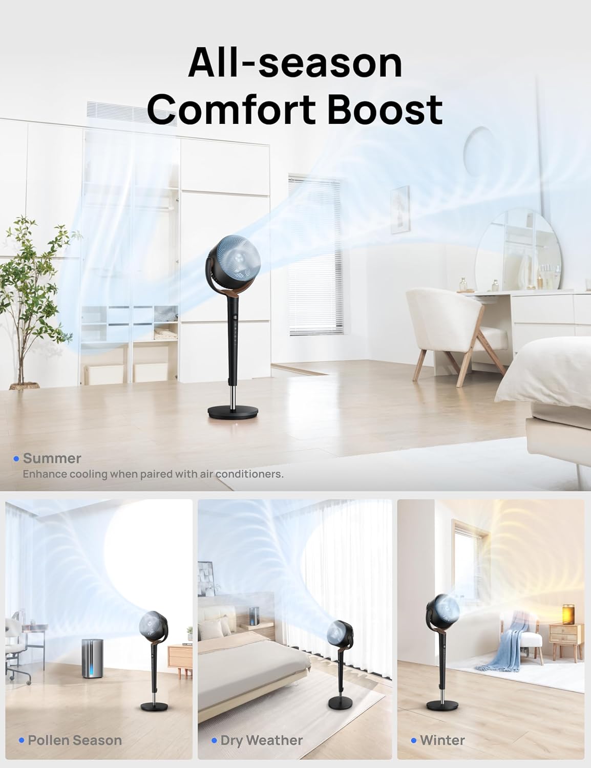 Dreo Fan for Bedroom, 120° Oscillating Standing Fan, Quiet Floor Fan with DC Motor, Pedestal Fan for Room, 9 Speeds, 4 modes, 20dB, 120° Manual Vertical, 37-42" Adjustable Height, 9H Timer, Black - Image 7