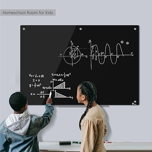 Miniatura 2 de TOWON Pizarra blanca de cristal de 6 x 4 pies, pizarra blanca magnética negra de borrado en seco de 72 x 48 pulgadas, pizarra de borrado en seco de