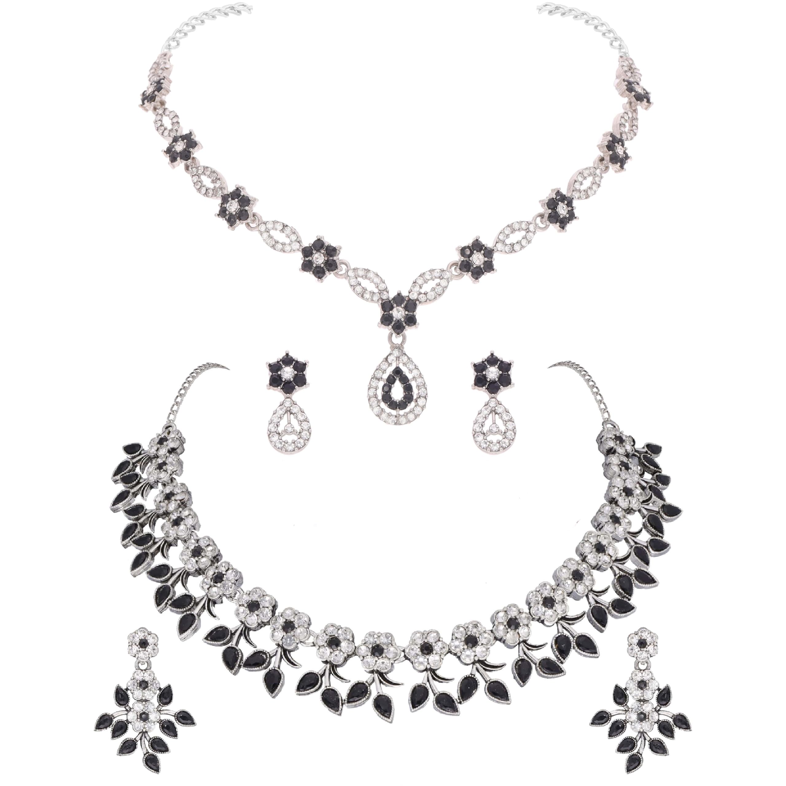 Brado Jewellery Rhodium Silver Polish AD Studded Choker Necklace Jewellery set with Matching Pair of Earring for Women and Girls (Black) (B0D8FW6FMG) Amazon Price History, Amazon Price Tracker