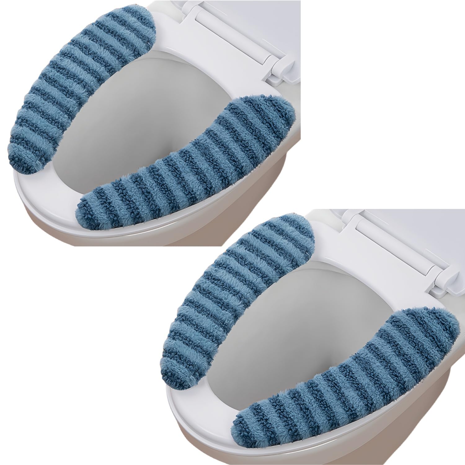 2Pairs Plush Warm Thick Padded Toilet Seat Cover Mat Non Slip Soft Toilet Seat Cushion Washable Bathroom Warmer