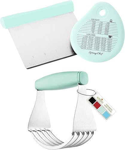 Spring Chef Raspador de banco de acero inoxidable con raspador de tazón y licuadora de masa profesional, tamaño XL, paquete de 2 productos, menta