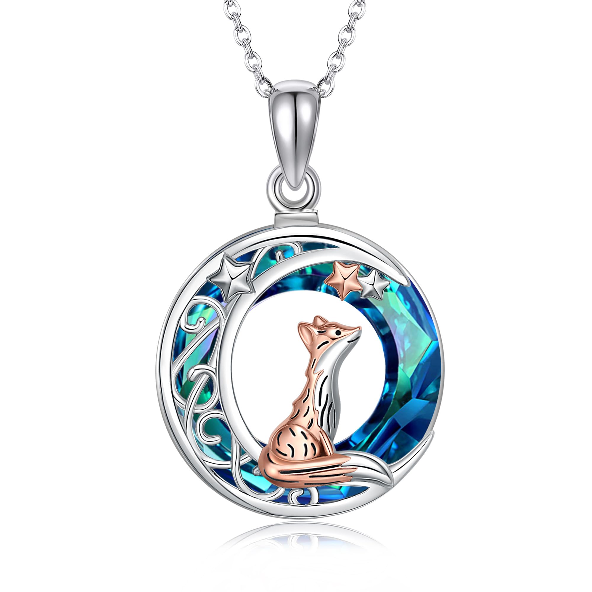 CUPENDA Sterling Silver Cute Animal Pendant Necklace Fox/Snake/Unicorn/Owl on Moon/Rabbit/Horse Necklace Jewelry for Women Mom Sister