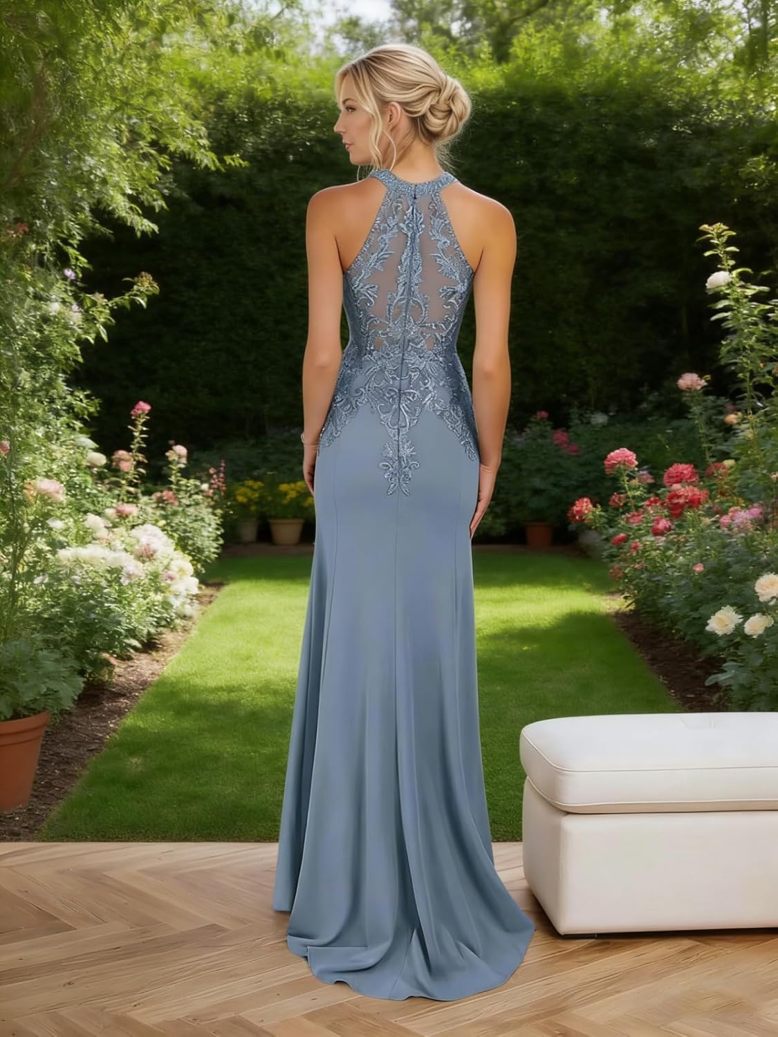 Lorencia Lace Appliques Mother of the Bride Dresses Halter Chiffon Mermaid Wedding Guest Dress Formal Evening Gowns