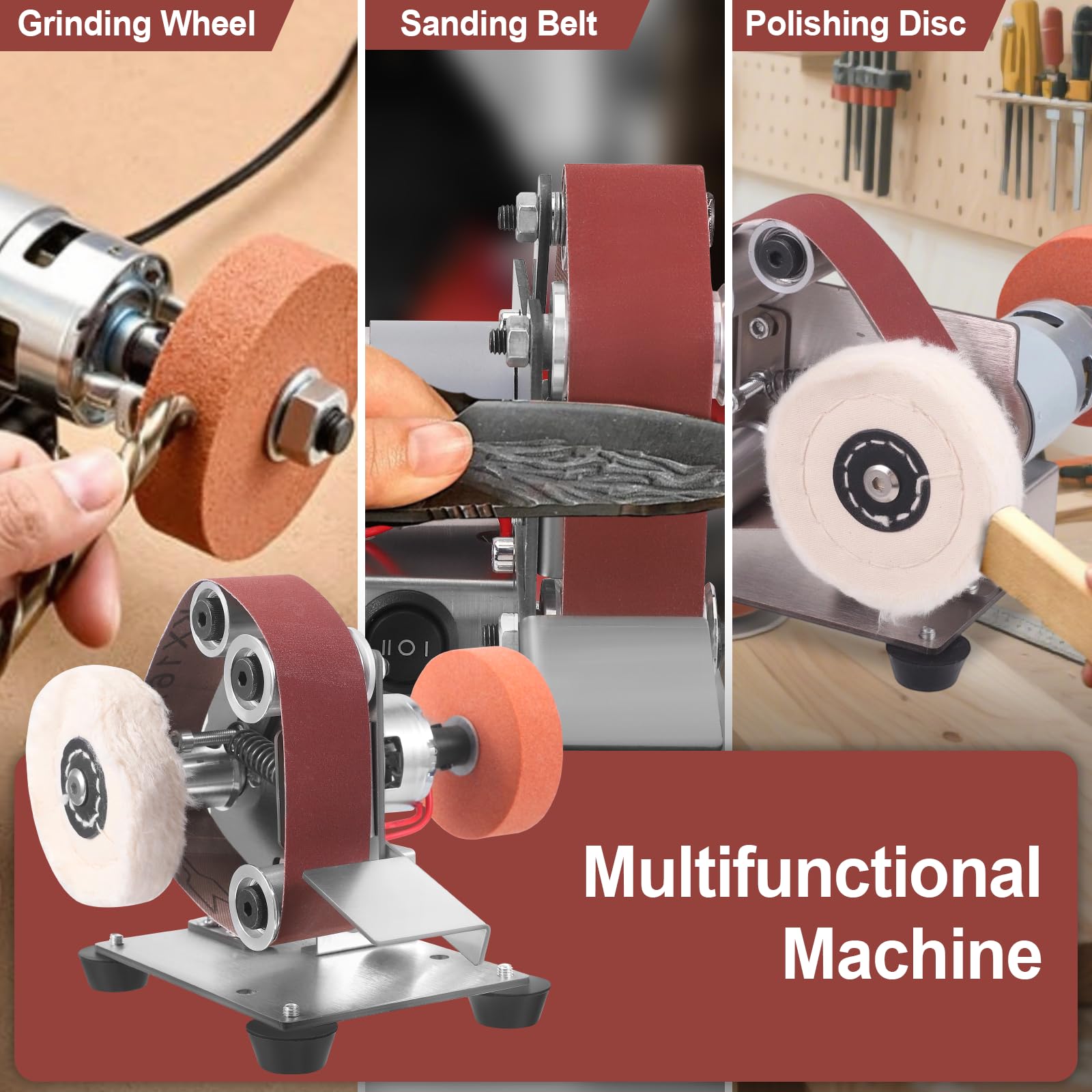 Mini ponceuse à bande, électrique, 7 vitesses réglables, petite ponceuse avec 20 bandes abrasives (grain 80-1000) pour la fabrication de couteaux, le bois, le travail du métal