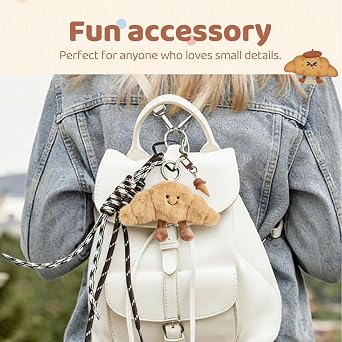Croissant Keyring, Cute Plush Bag Charm with Ice Cream Design, Soft Pendant for Bags & Keys, Aesthetic Kids Keyring