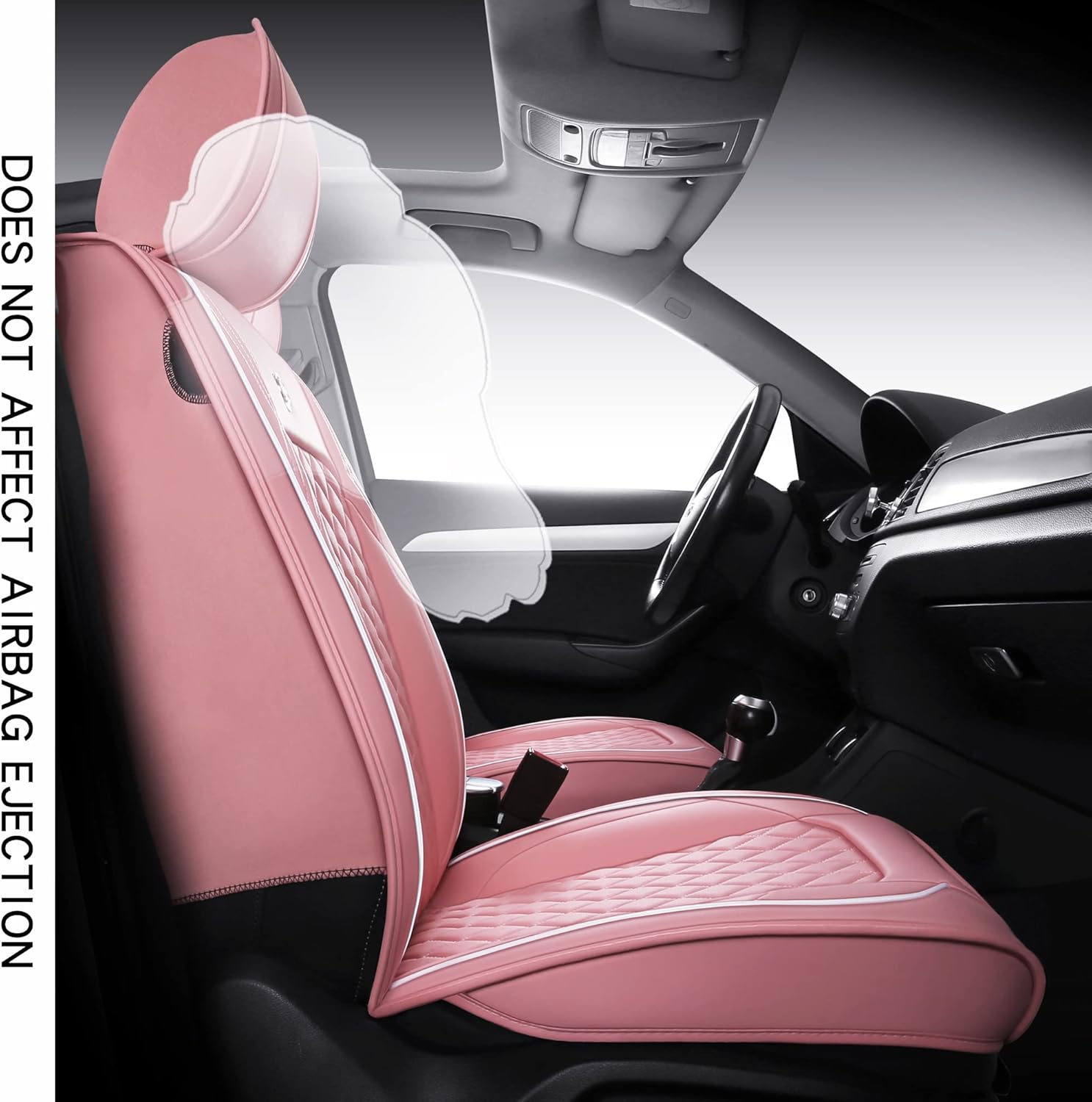 NYPKLO01 Leather Car Seat Covers Vehicle Cushion Cover for 5 Passenger Cars & SUV Universal Fit Set for Auto Interior Accessories Airbags Compatible with Synthetic Leather (Pink)