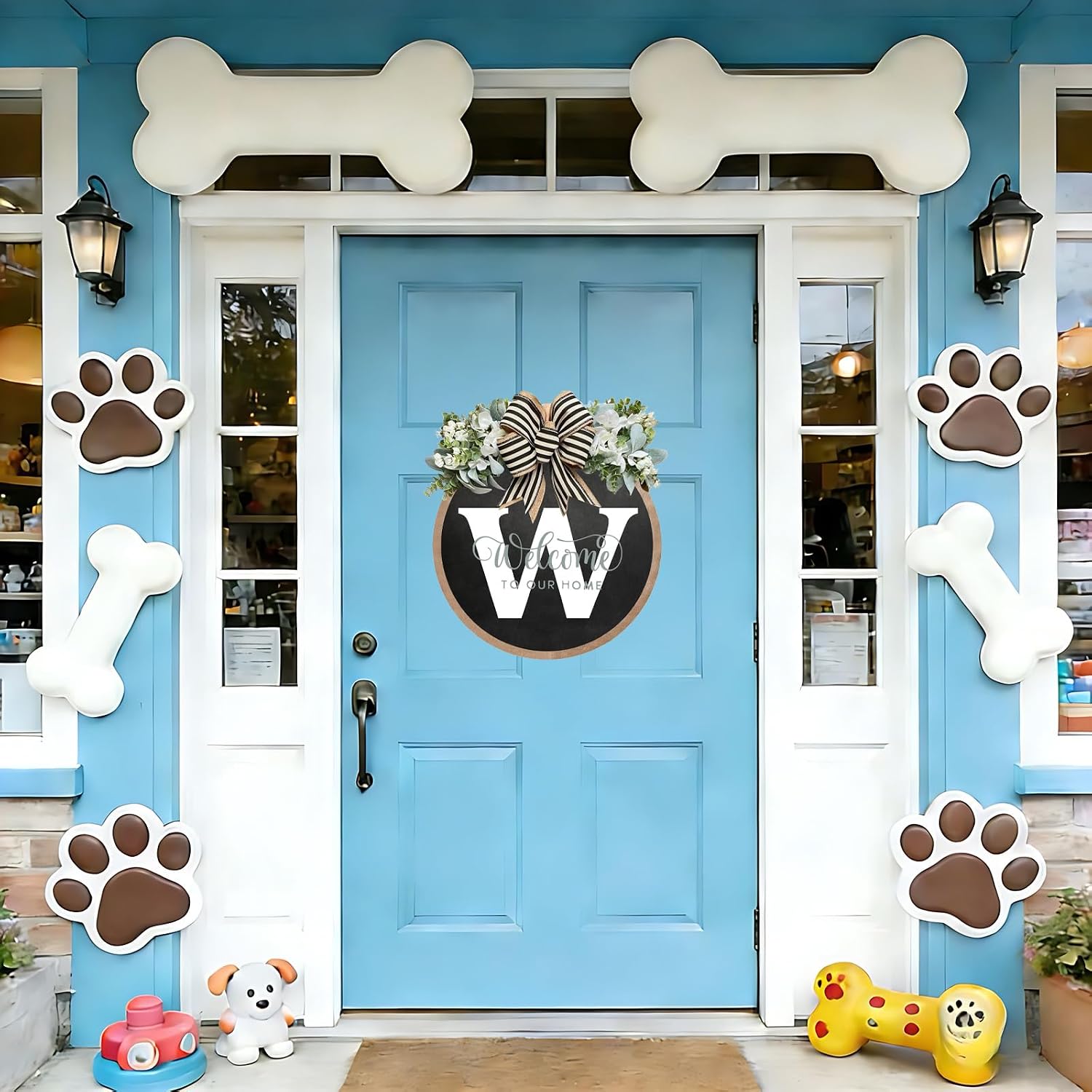 Last Name All Year Round Front Door Garland, Rustic Round Wood Wreaths wall Hanging Outdoor, Farmhouse, Porch, for Spring Summer Fall All Seasons Holiday Halloween Christmas (W)
