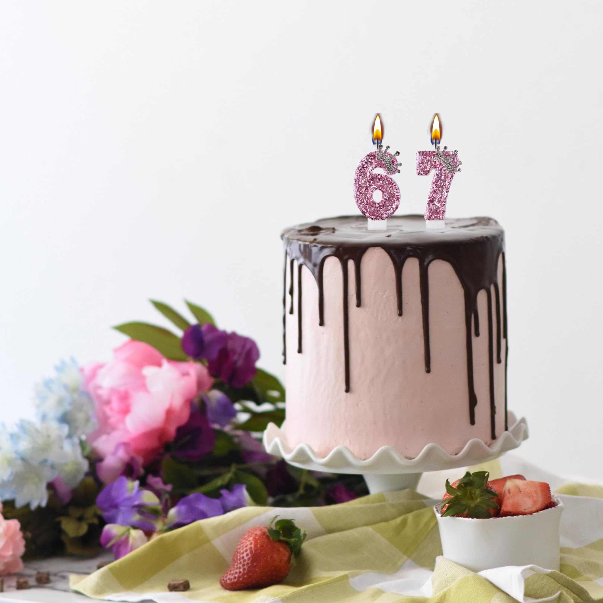 67 velas de cumpleaños 76, velas de pastel 67 76, velas de cumpleaños rosa número 67 76, decoración de pastel para fiestas, hombres y mujeres