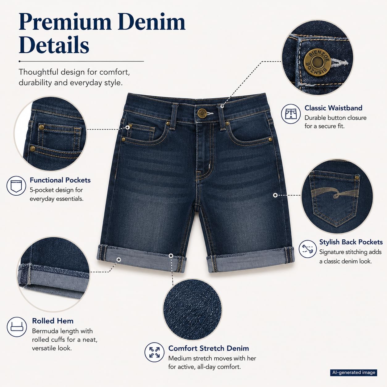 Bienzoe Fille Denim Jean Shorts