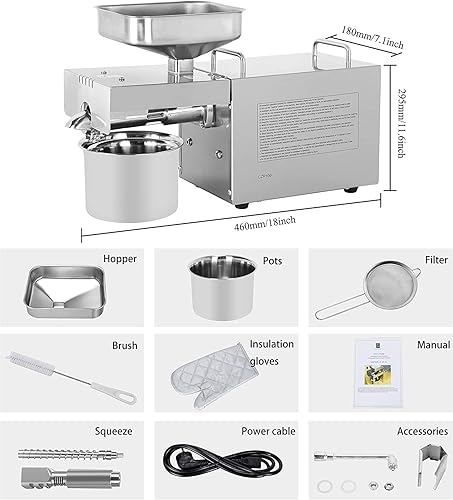 Miniatura 6 de CGOLDENWALL Máquina de prensa de aceite automática comercial para el hogar de 1200 W Máquina de prensado de aceite de semillas de nueces Máquina de