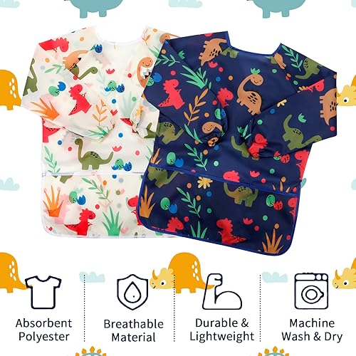 Miniatura 6 de CUBACO Delantal de pintura para niños, 2 piezas impermeables para niños de 3 a 8 años, delantales para pintar delantales con manga larga