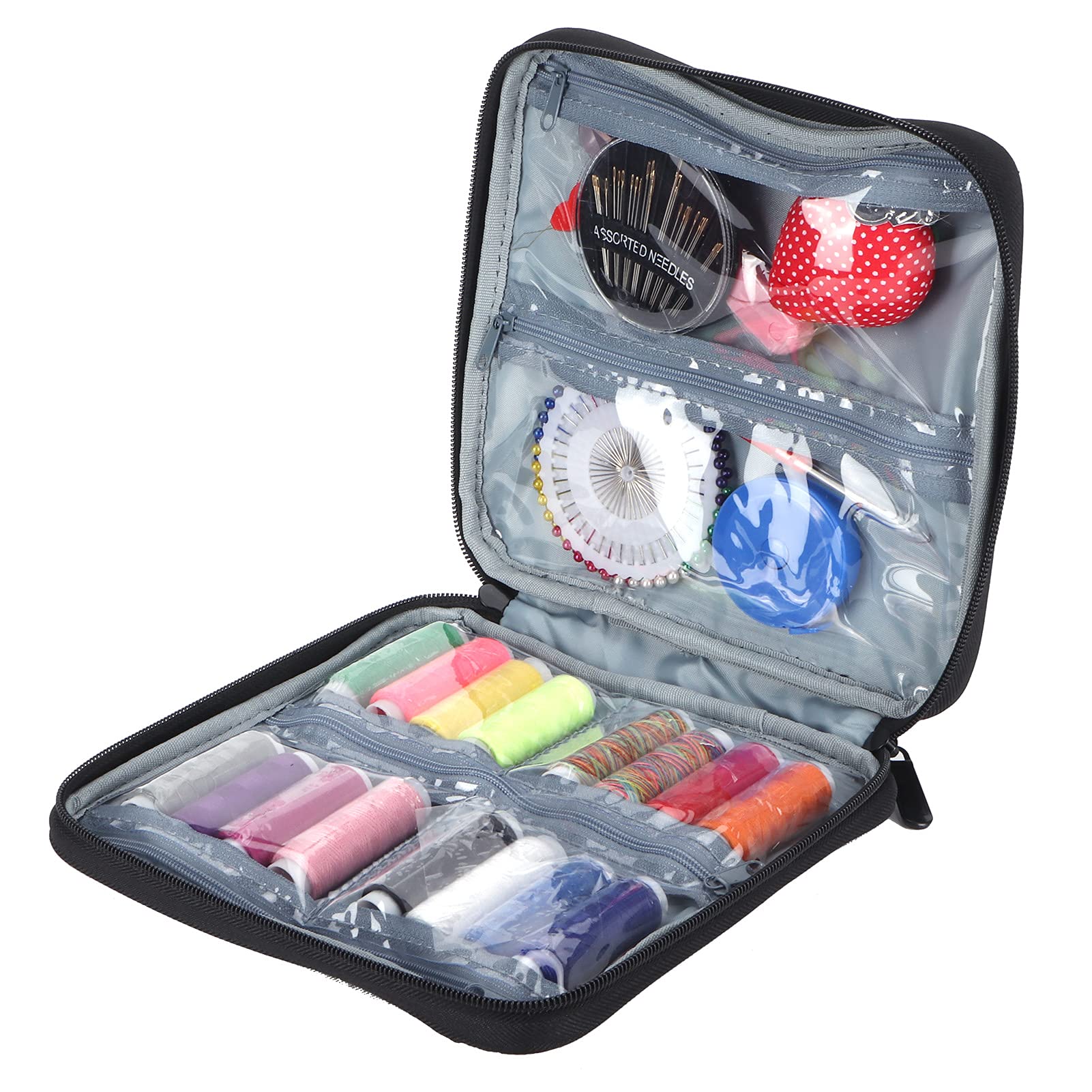 Mini kit de costura portátil, juego de arreglos de ropa de emergencia con 16 hilos y tijeras, suministros de costura compactos para uso doméstico, incluye bolsa de almacenamiento
