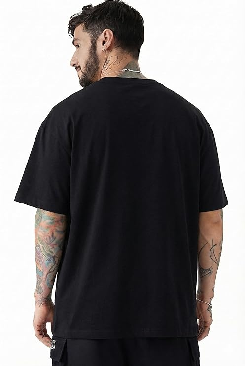 Barkeyo Oversized Drop Shoulder T-Shirt for Men | French Terry (New York-ft) Black 4