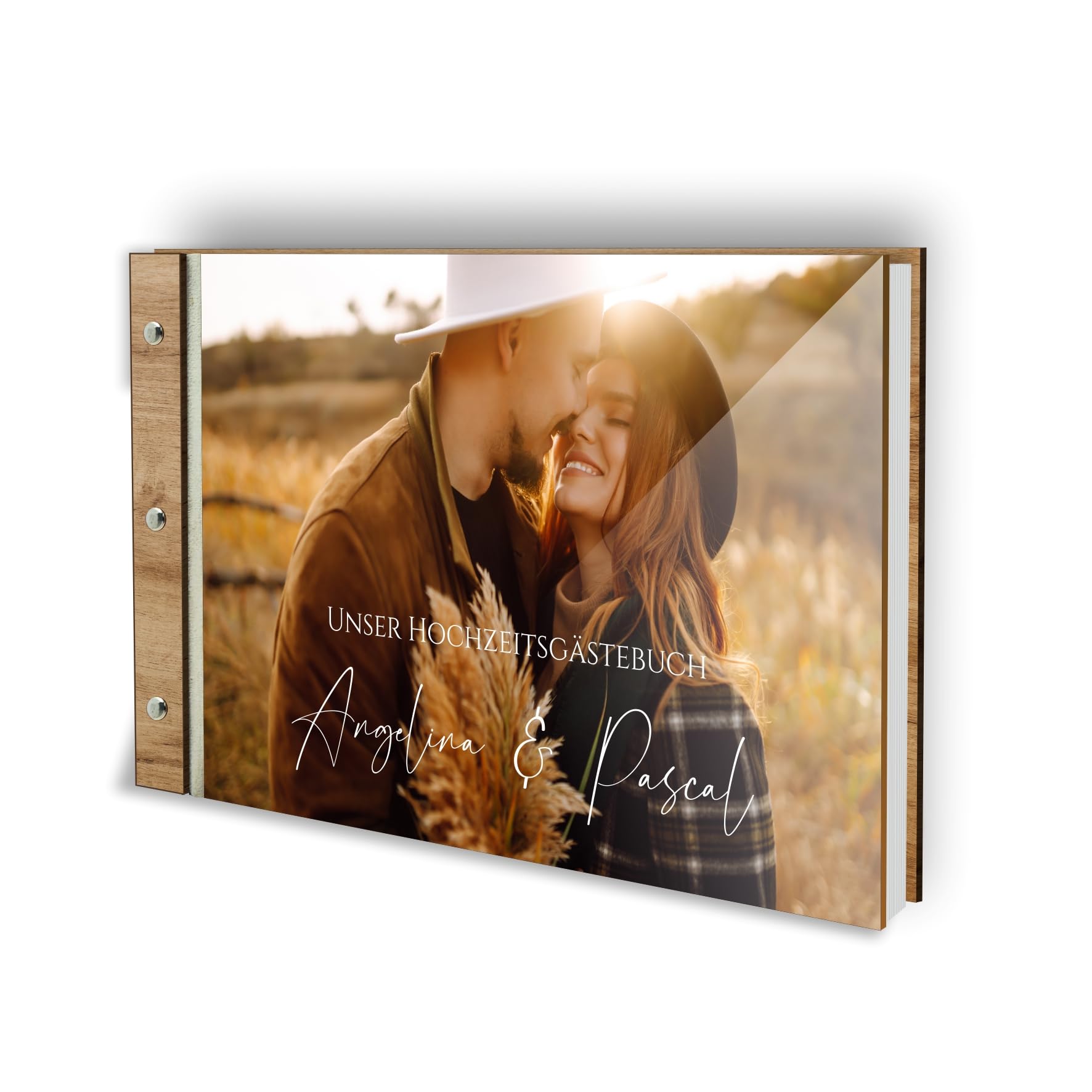 Manschin-Laserdesign Holz Gästebuch Hochzeit mit Foto selbst gestalten Echtholz - Acrylglas | DIN A4 | (40 Blätter)