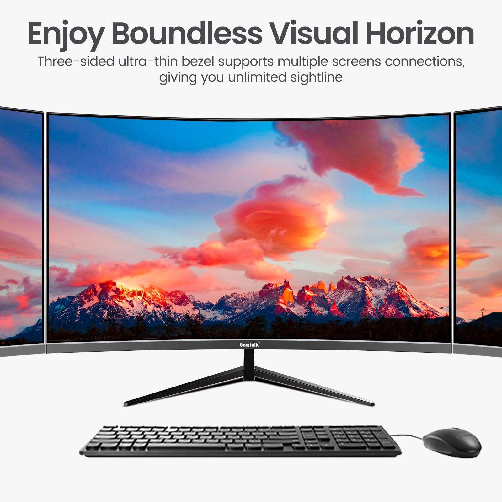 Gawfolk Monitor PC 32 pollici 75Hz, schermo PC curvo Full HD 1080P, monitor computer 2800R senza cornice con tecnologia Eye Care, HDMI VGA, supporta VESA