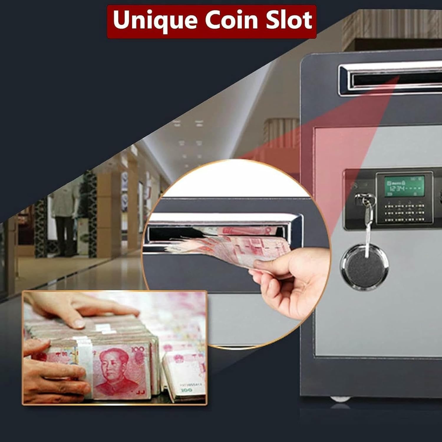 Small Personal Safe With Drop Slot, Digital Safe For Adapted Deposits, Intelligent LCD Panel, Perfect For Home, Office, Hotel, Business, Cash Use-1