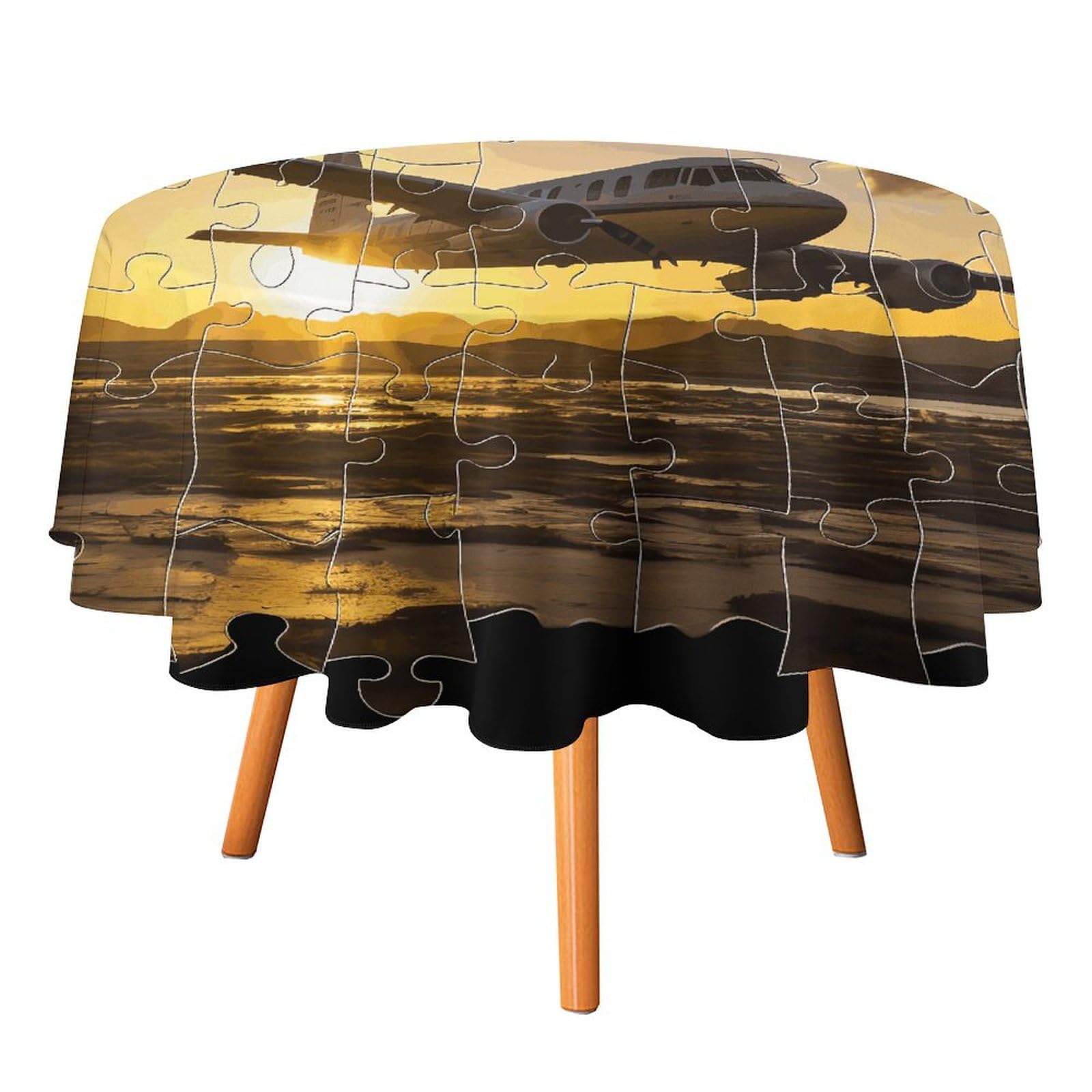 Nappe ronde lavable et infroissable motif puzzle d'avion抗污面料