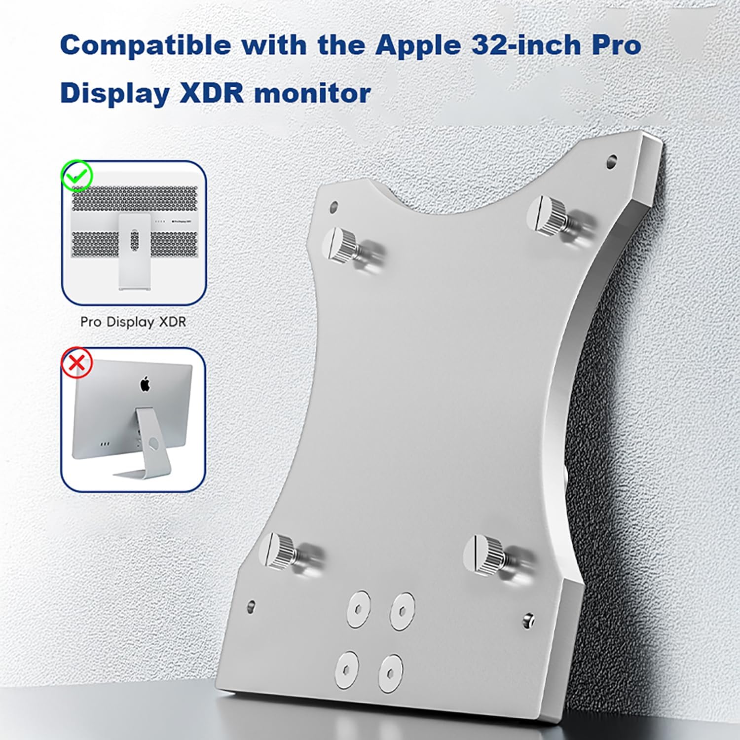 Premium VESA Mount Adapter for Apple Pro Display XDR 32-inch, Aerospace Aluminum Bracket with Protective Silicone, 75x100/100x100mm, Stand Not Required, Tool-Free Install