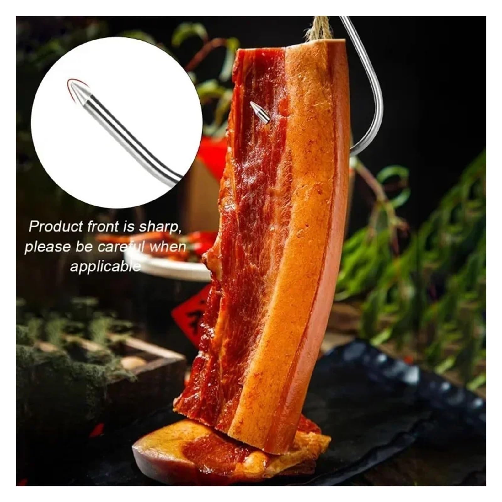 50 ganchos de acero inoxidable con punta afilada for colgar carne, ideal for carnicería, cocina, barbacoa, salchichas, tocino, jamones, ahumadores, patos. Para Carnes(15cm)