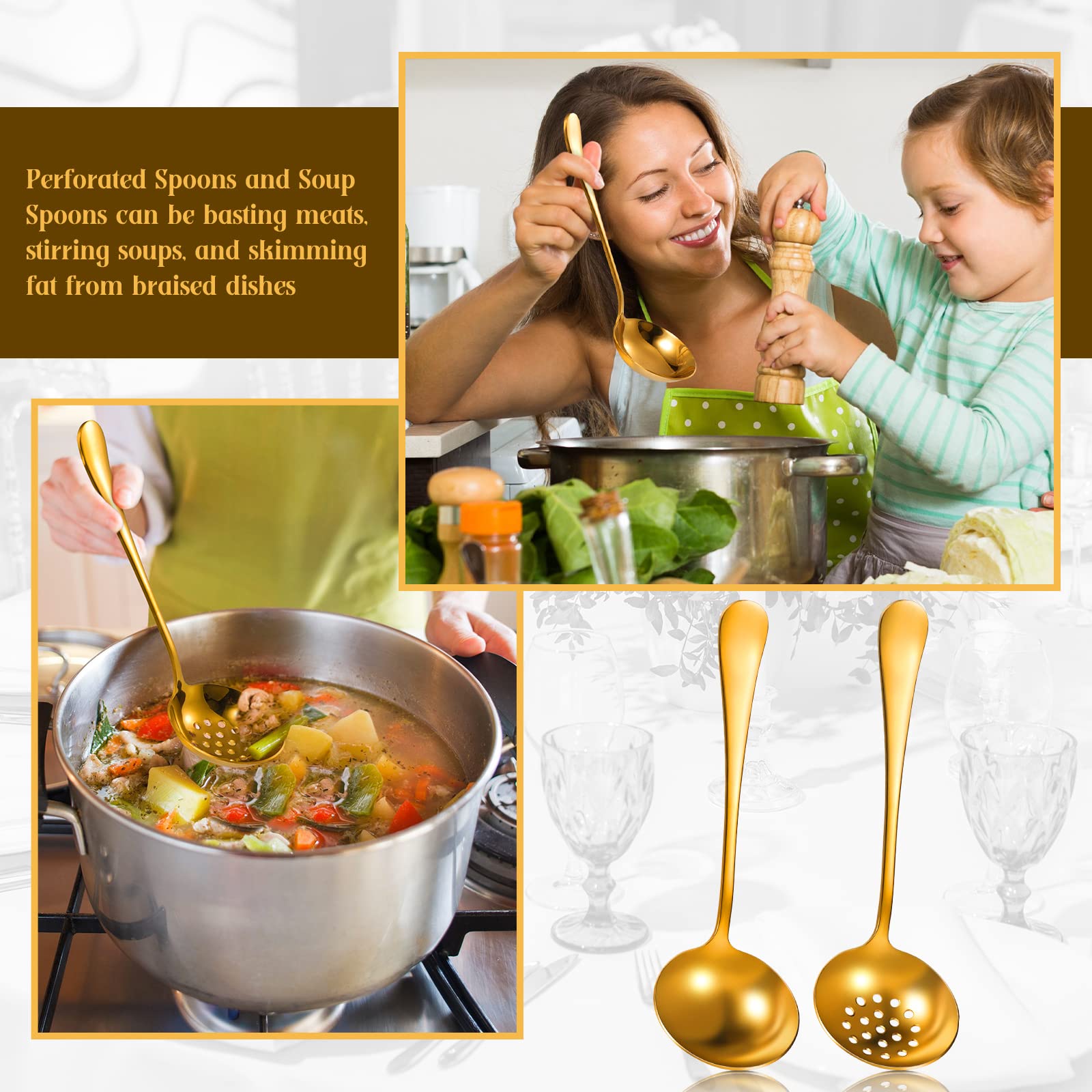 Yetene 19 Pieces Serving Flatware Set Including Stainless Steel Spatulas Forks Spoons Perforated Soup Skimmers Spoon Buffet Tongs Heavy Duty Black For Home Buffetblack - View #4