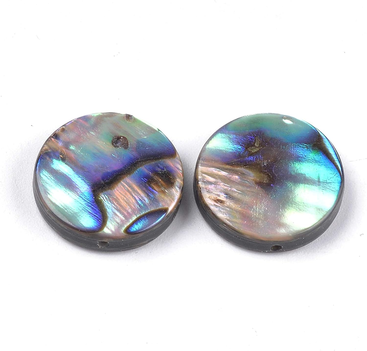 Craftdady 20Pcs Flat Round Abalone Shell Loose Beads Natural Flat Coin Paua Shell Spacer Beads 15-15.5mm for Bracelet Dangle Earring Necklace Jewelry Craft Making