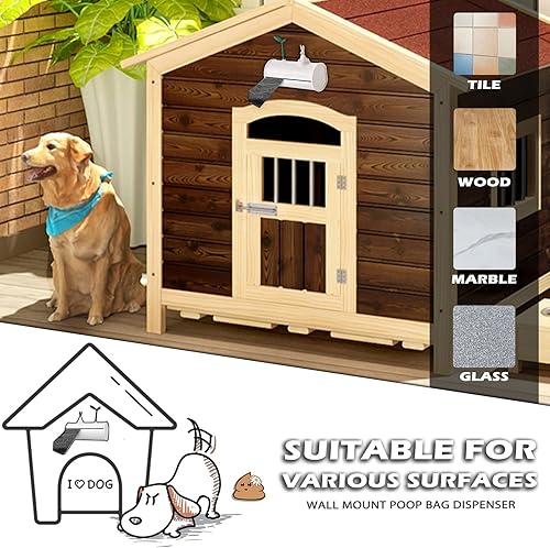 Miniatura 7 de Dispensador de bolsas para excrementos de perro para exteriores, con 2 rollos de bolsas de basura a prueba de fugas, estación de almacenamiento para