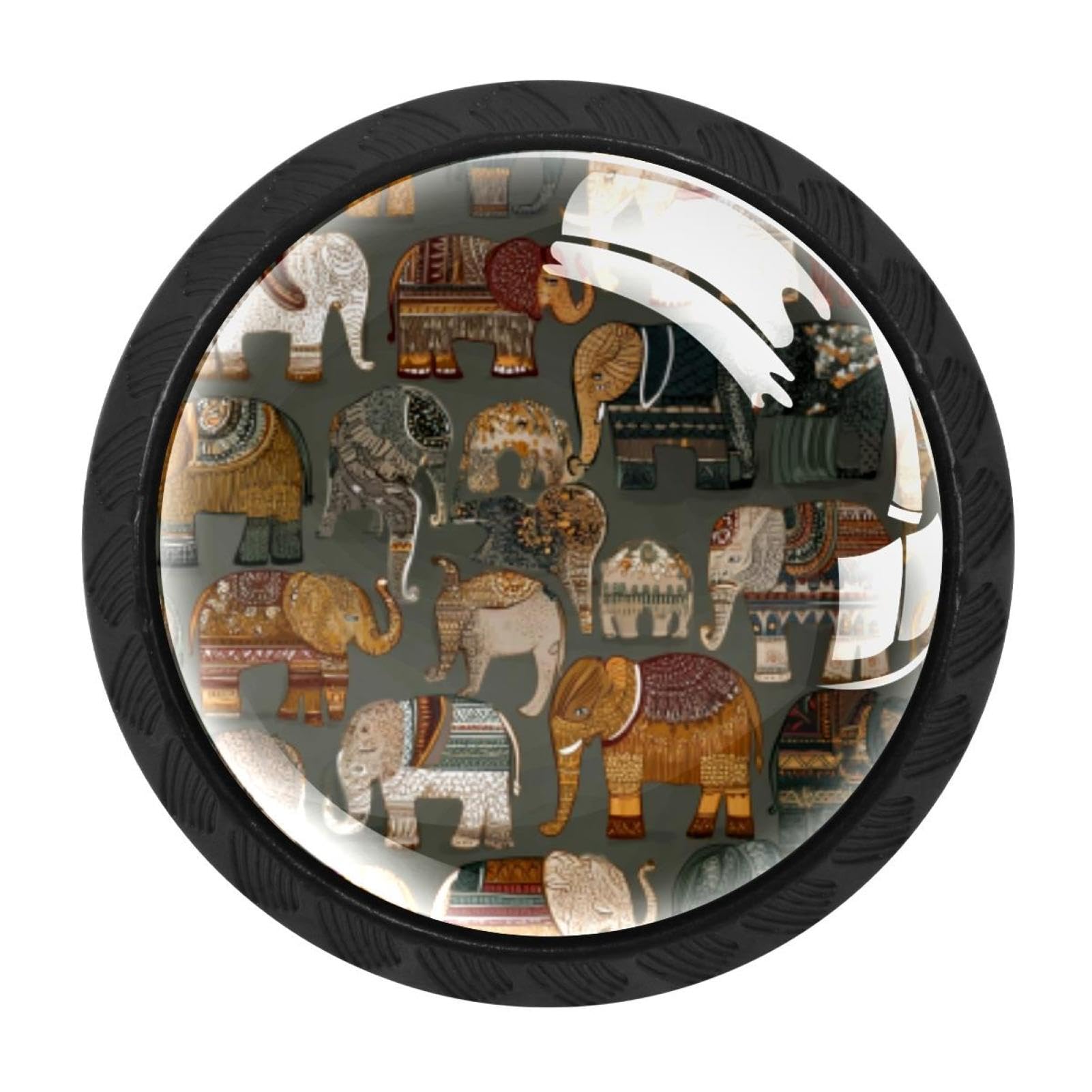 CHENZZZZ 4pcs Round Cabinet Knobs for Home Wardrobe Office Kitchen Dresser and Cupboard Cute Boho Indian Elephants (2) DIY Glass Drawer Pull Handle with Screws