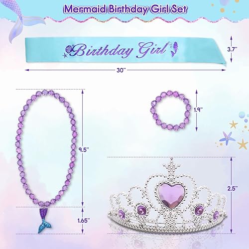 Miniatura 2 de Juego de 4 collares con dije de corona de sirena para niña de cumpleaños, suministros de decoración de fiesta de cumpleaños bajo el mar, tiara para