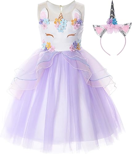 JerrisApparel - Disfraz de unicornio para niña, vestido para fiesta.