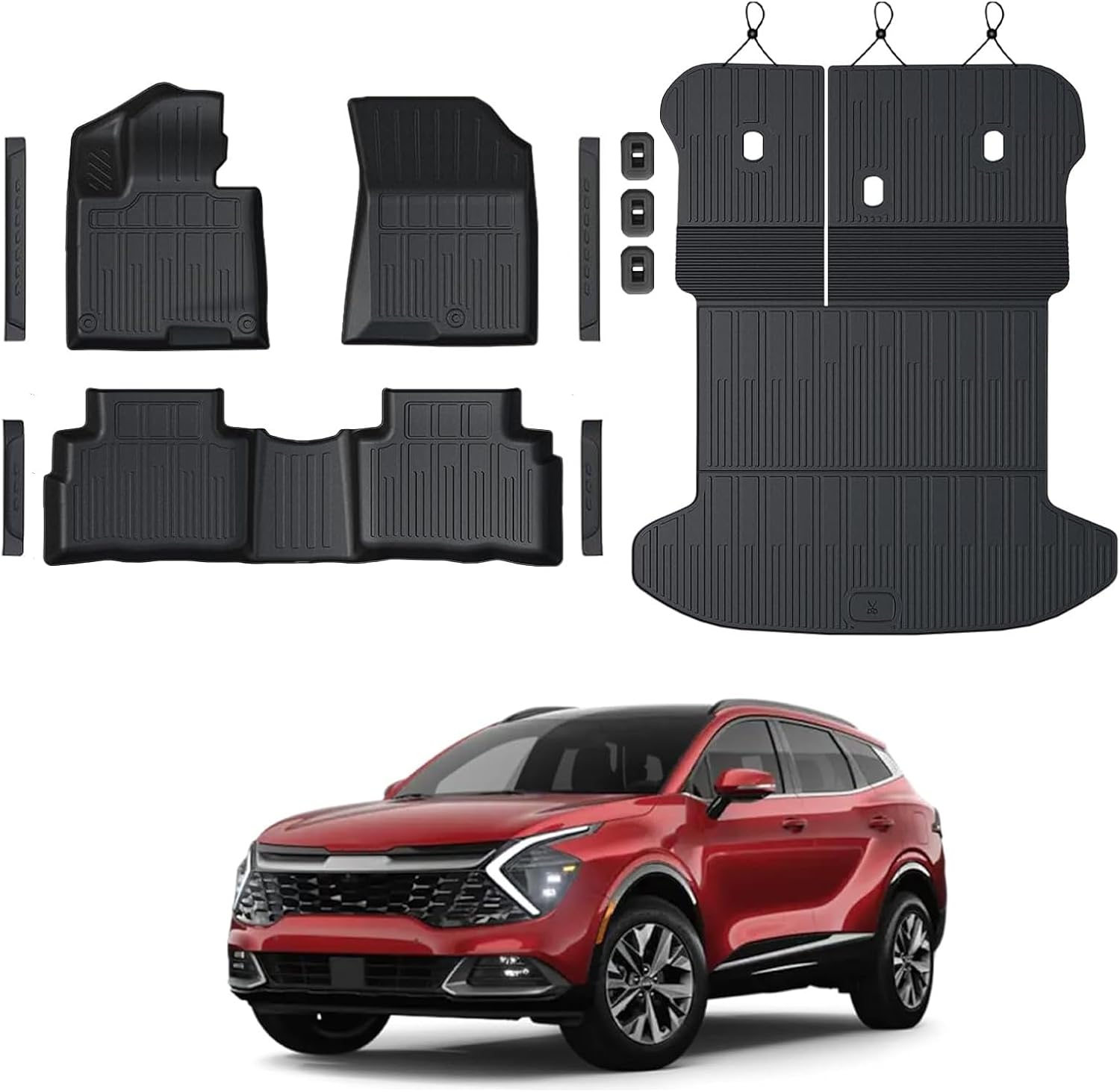Floor Mats for 2023-2025 2026 Kia Sportage Gas, Full Coverage All Weather Floor Mat Trunk Cargo Liner with Backrest Protectors & Door Sill Guards for Sportage Accessories (No for Hybrid)