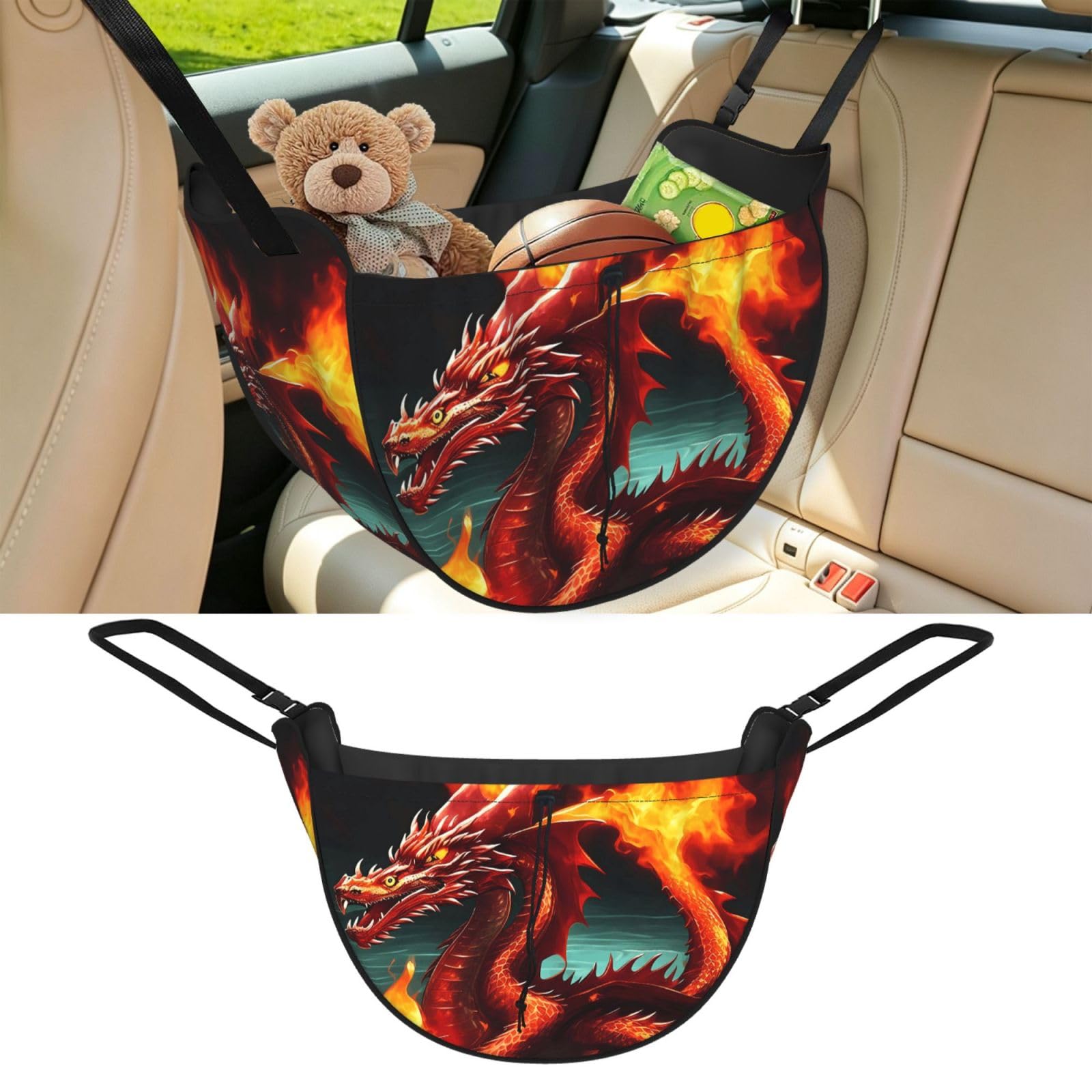 Cntdbu Black Dragon King In Fire Car Seat Organizer-Backseat Storage Bag For Travel