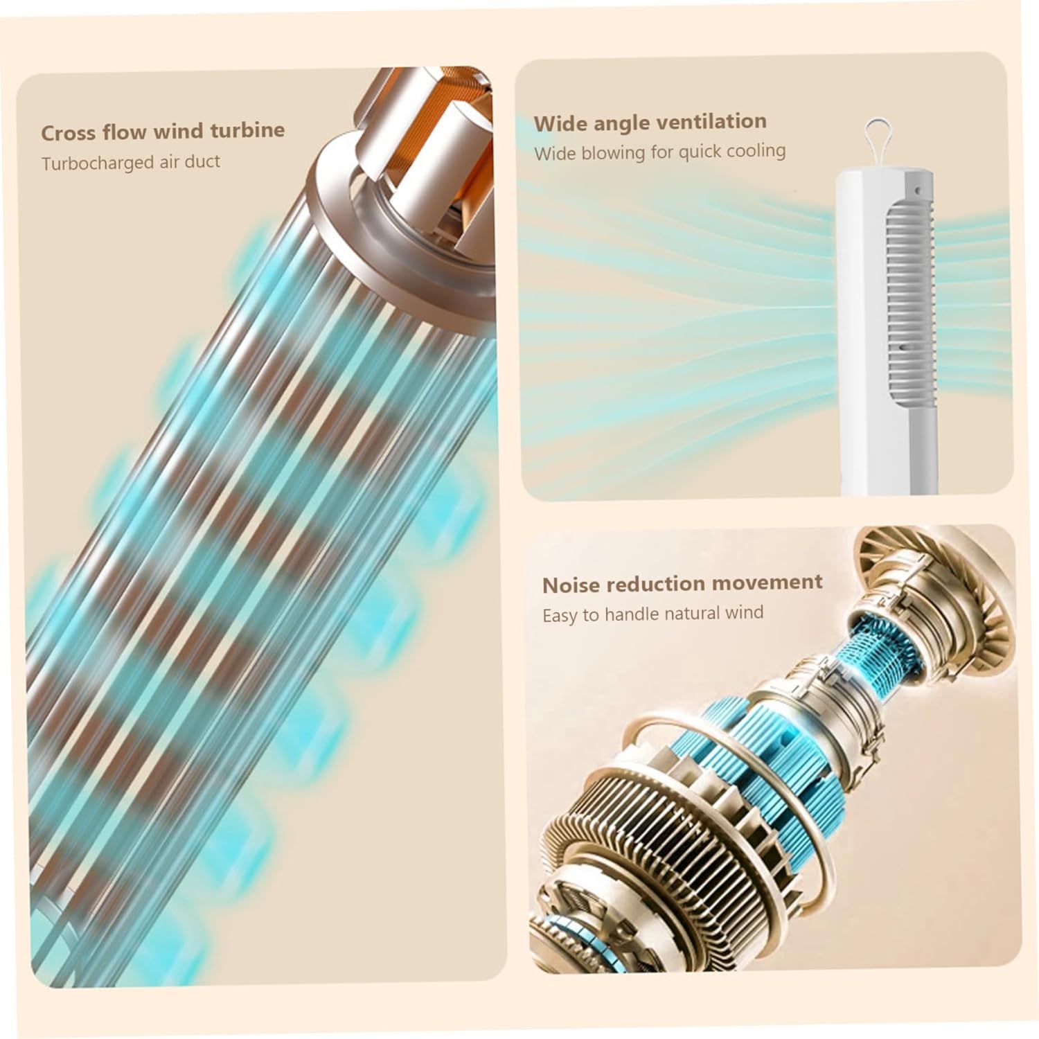 Tower Fan 3 Speed Type-C Rechargeable Desk Fan Low Noise 90° Oscillating Fan with Handle Vertical Horizontal Portable Brushless Motor Cooling Fan Tower Fan