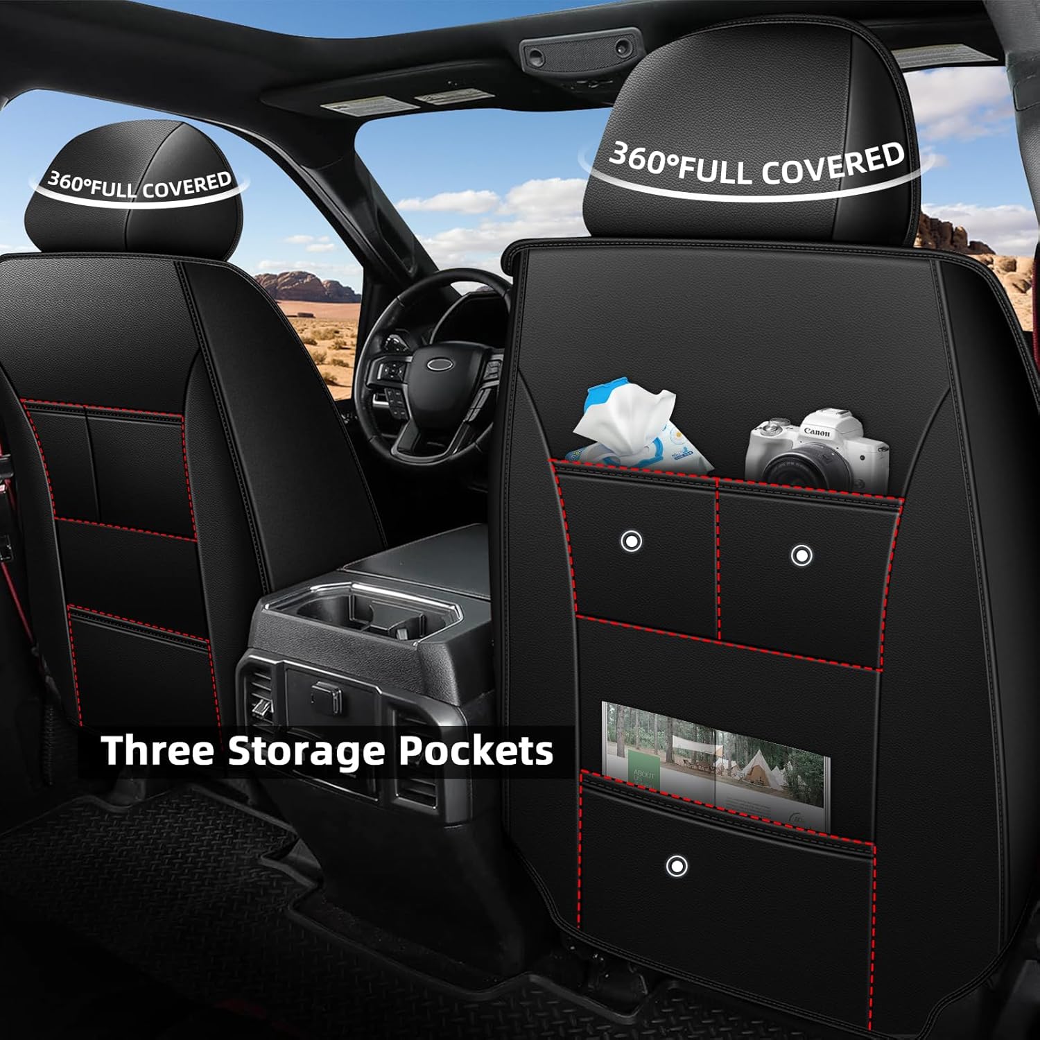 AOMSAZTO Seat Covers Fit for Nissan Frontier 2009-2025 2026: Full Set Custom Fit for Frontier Crew Cab Extended Cab Car Seat Covers Waterproof Faux Leather Truck Pickup Seat Covers(5 Seats, Redline)
