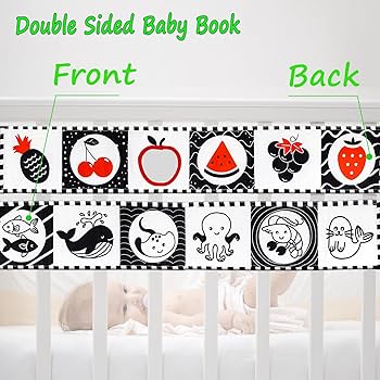 Libro Sensoriale Neonato Bianco E Nero - Morbido, Con Specchio, Per Sviluppo Visivo 0-6 Mesi