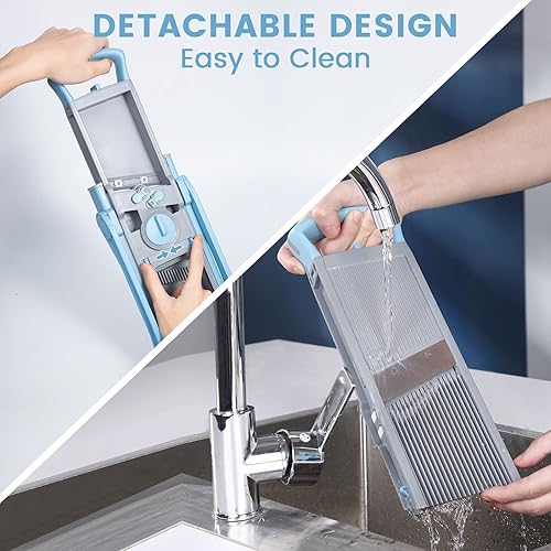 Miniatura 5 de Rebanador de mandolina seguro mejorado, picadora de papas y verduras Bigger Entrance SupMaKin de grosor ajustable, mandolina múltiple, juliana +