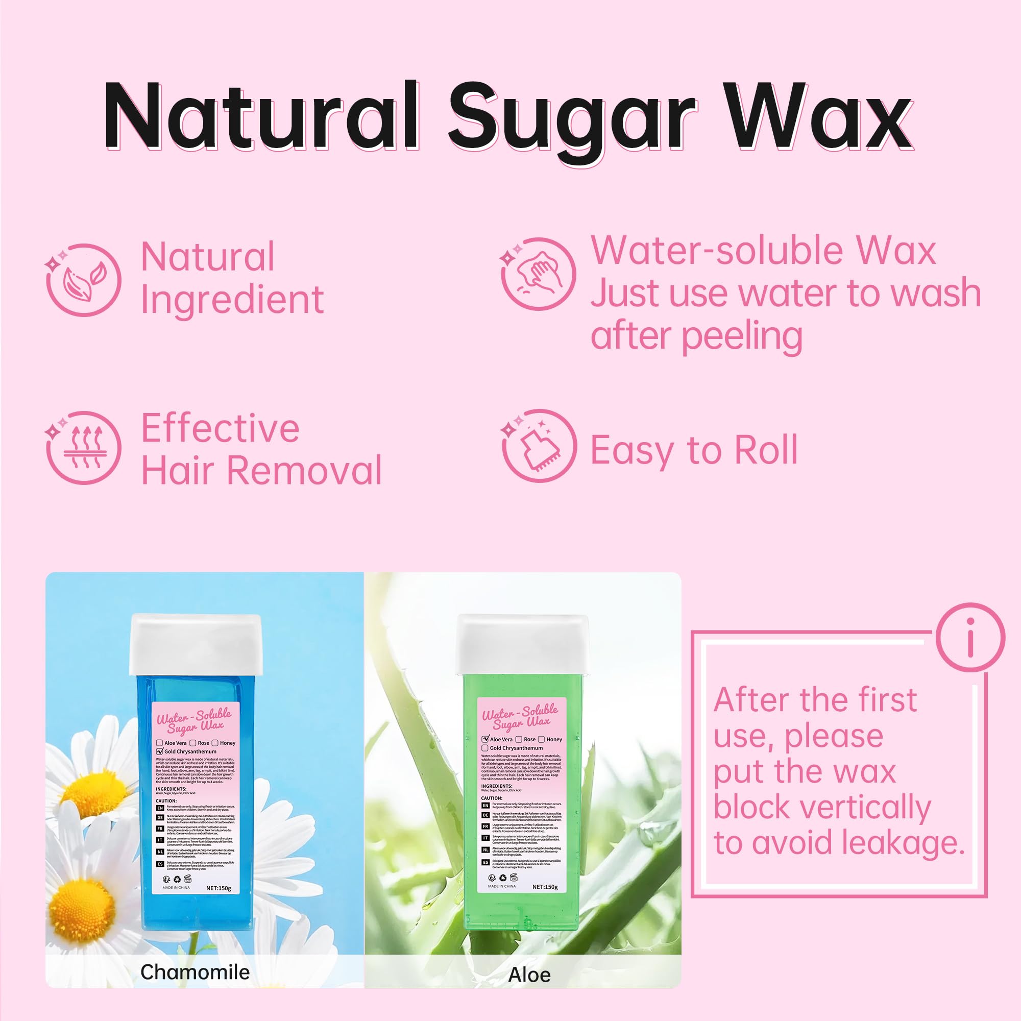 Beauty7 Elektrisches Warmwachsgerät Wachspatronen Set, 2 x Roll-on Wax Wachspatronen, Roll On Wax Roller, für die Haarentfernung im Achsel, Intim, Bein und Brustbereich mit 100 Vlies-Wachspapier