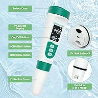 Vista 5 de Medidor digital de pH 5 en 1, probador de calidad de agua altamente preciso con pantalla de retroiluminación, medidor