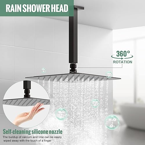 Miniatura 4 de SunCleanse Sistema de ducha de lluvia de bronce aceitado, juego combinado con cabezal de ducha cuadrado de alta presión de 12 pulgadas, grifo de
