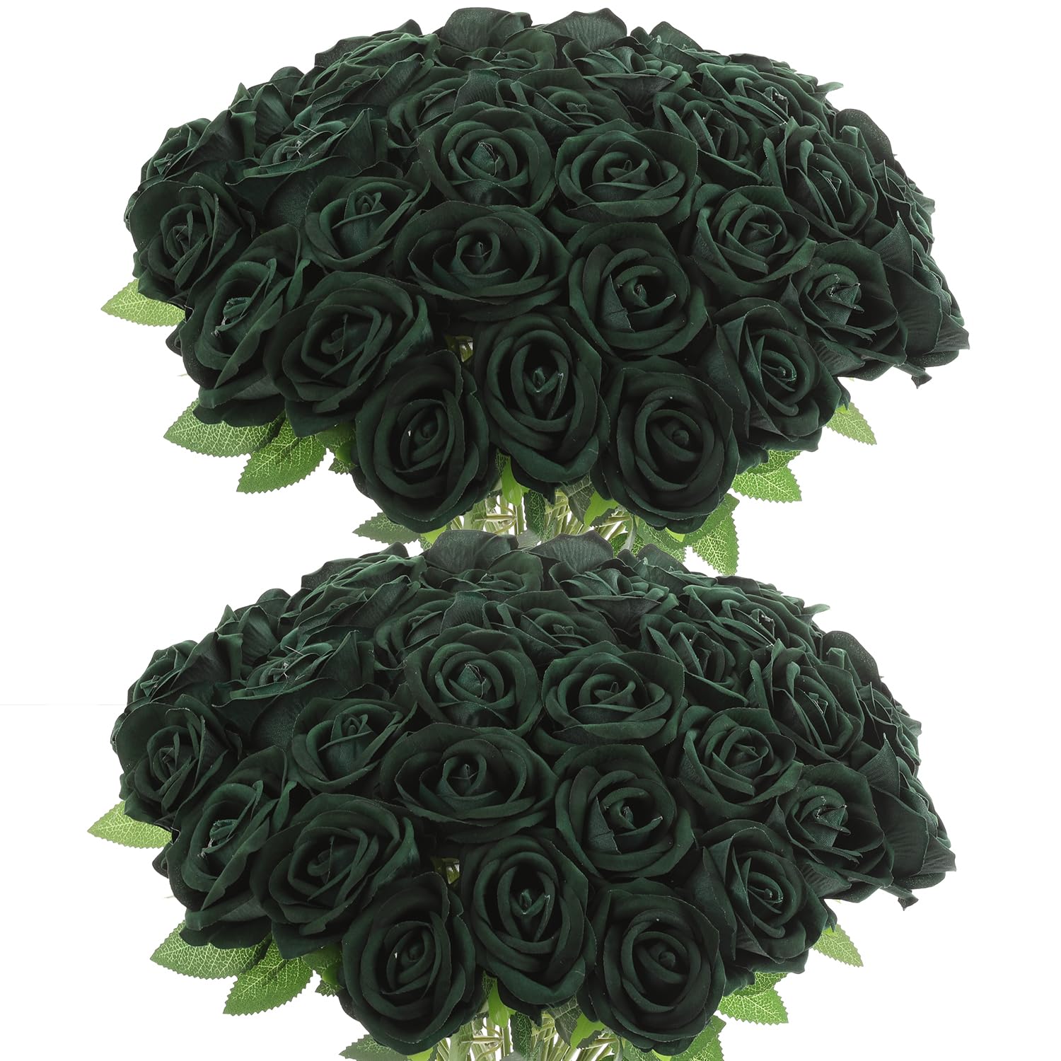 Cloudecor 50Pcs Green Roses Artificial Flowers Fake Rose Faux Velvet Silk Flowers for Home Wedding Decoration (Pearl Roses - Green)
