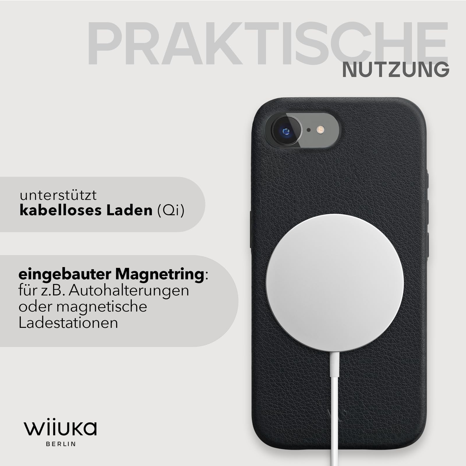 WIIUKA Funda para iPhone 17e / 16e, piel de Alemania, funda de piel extrafina, funda para teléfono móvil, funda de piel de alta calidad, color negro
